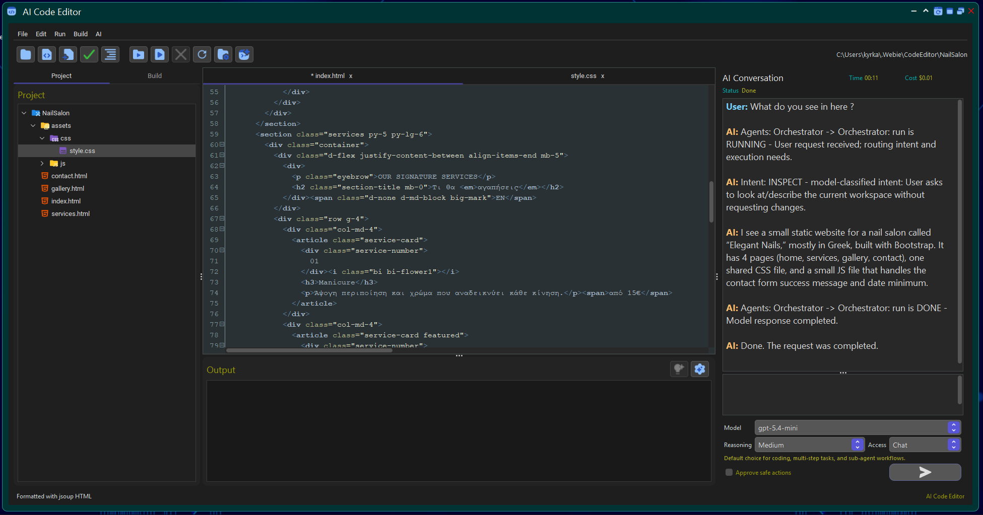 Εργαλείο Code Editor της Webie